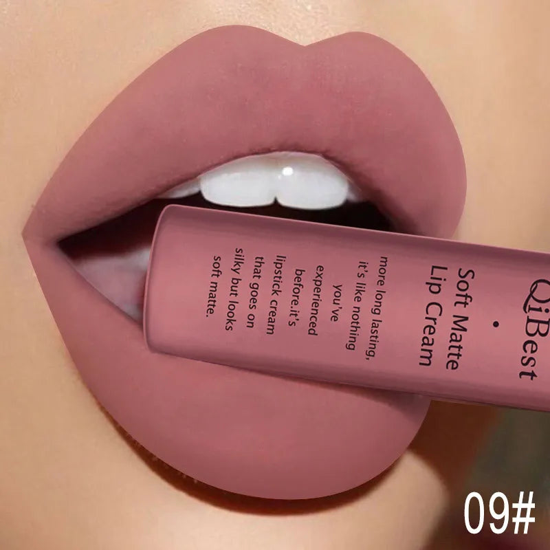 QIBEST Brand 34 Colors Waterproof Matte Nude Lipstick Lipkit Pigment Dark Red Black Long Lasting Lip Gloss Women Makeup Lipgloss