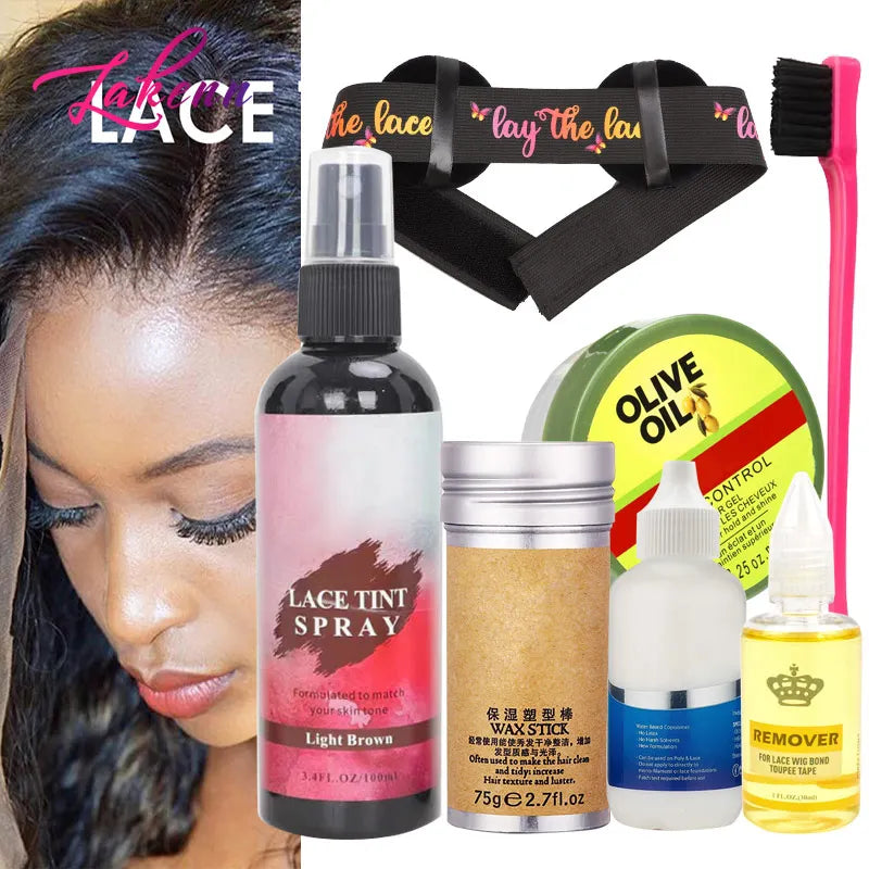 Lace Tint Spray For Wigs Hair Wax Stick Edges Control Wig Glue Adhesives Glue Remover Wig Installation Kit Set Brush Accessories