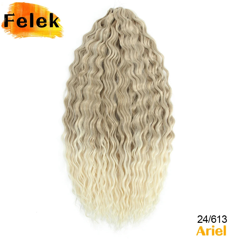 Ariel Curl Hair Synthetic Water Wave Twist Crochet Hair Braid Hair Ombre Blonde Pink 22 Inch Deep Wave Braiding Hair Extension