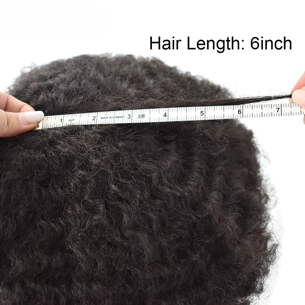 Injection SKIN Full PU 4mm-25mm Afro Curl With Knot Men Toupee Human Hair System Unit Male Hair Capillary Prosthesis Wig For Man