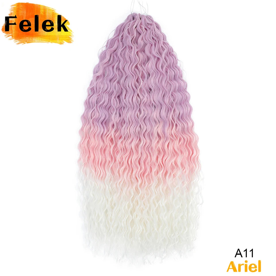 Ariel Curl Hair Synthetic Water Wave Twist Crochet Hair Braid Hair Ombre Blonde Pink 22 Inch Deep Wave Braiding Hair Extension