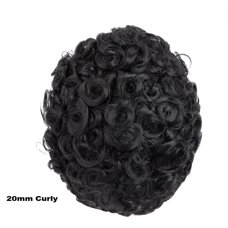 Injection SKIN Full PU 4mm-25mm Afro Curl With Knot Men Toupee Human Hair System Unit Male Hair Capillary Prosthesis Wig For Man