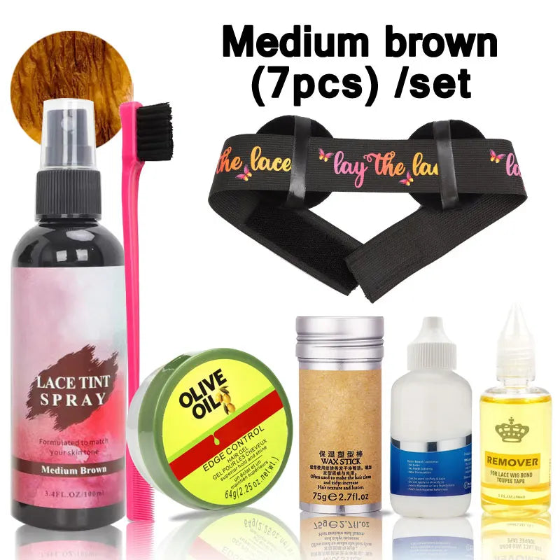 Lace Tint Spray For Wigs Hair Wax Stick Edges Control Wig Glue Adhesives Glue Remover Wig Installation Kit Set Brush Accessories