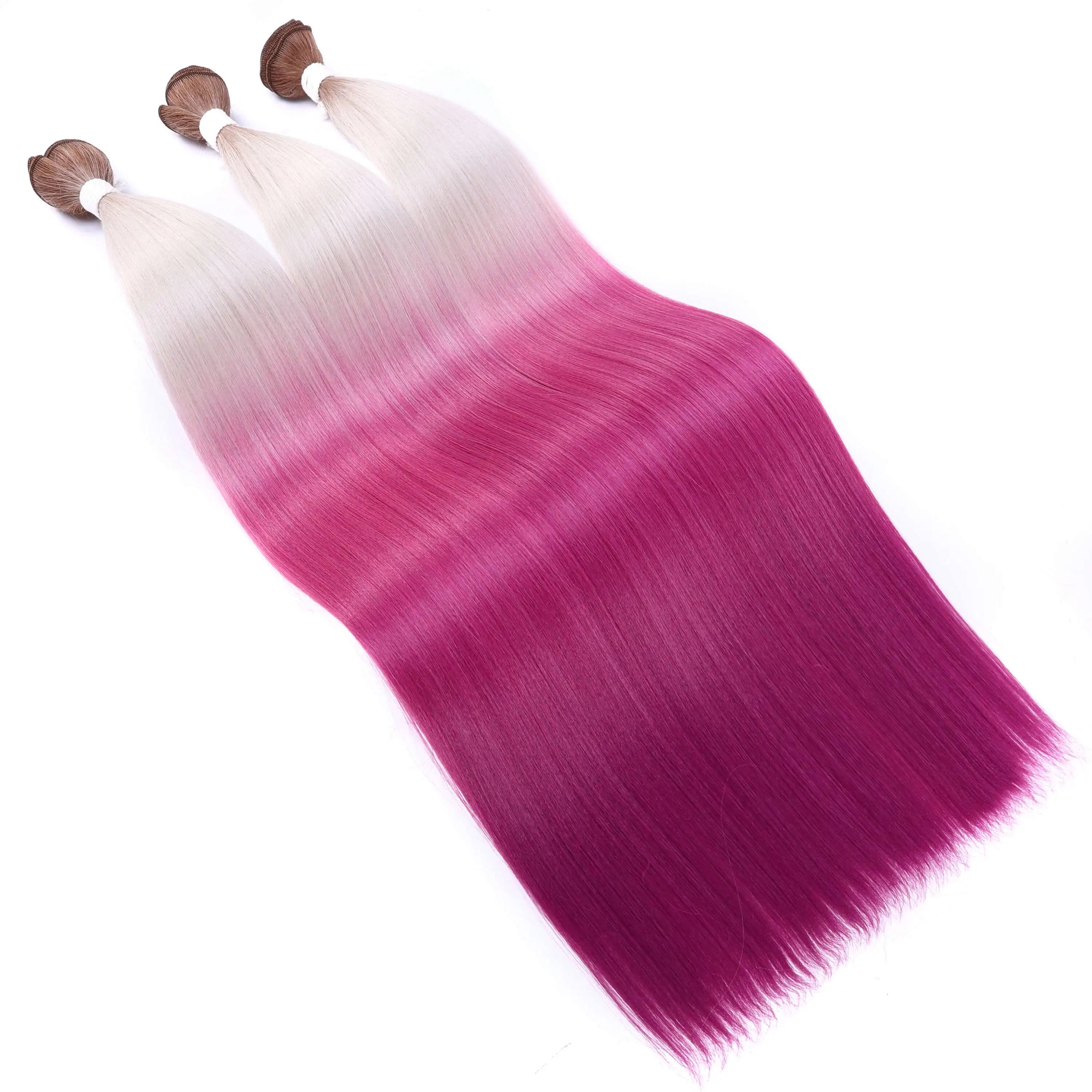 Straight Hair Bundle Super Long Synthetic Weave Hair Extension Fake Yaki Straight Hair Weaving Orange Color Full to End YunRong