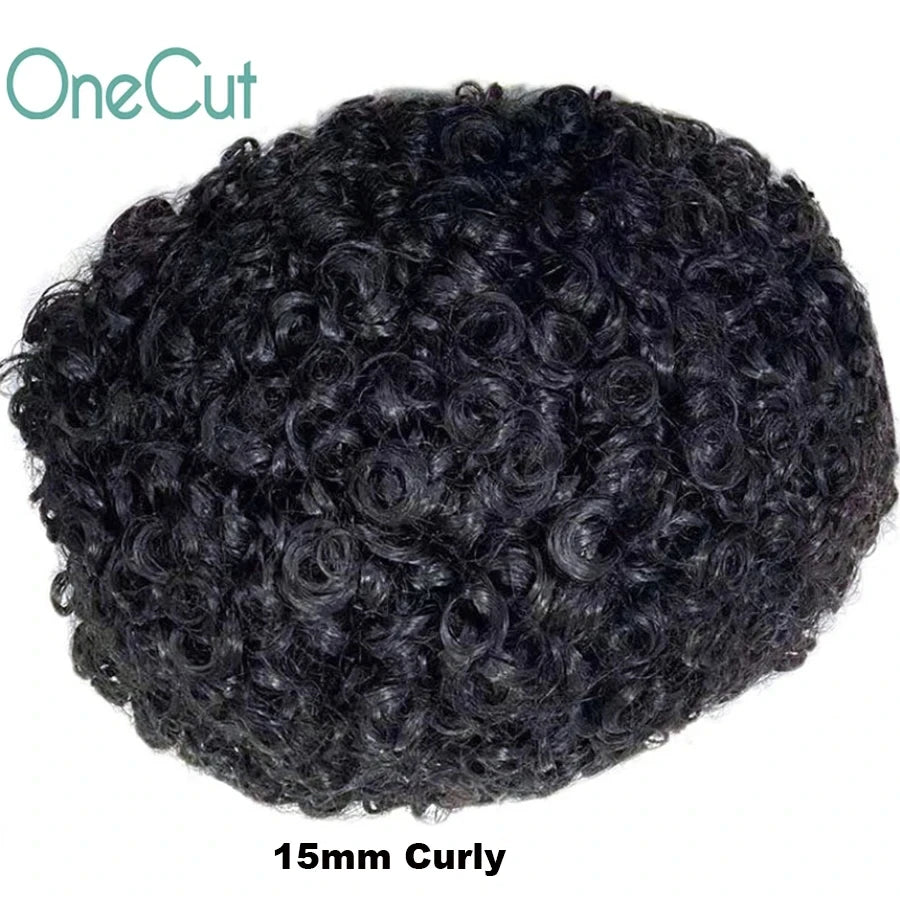 Injection SKIN Full PU 4mm-25mm Afro Curl With Knot Men Toupee Human Hair System Unit Male Hair Capillary Prosthesis Wig For Man