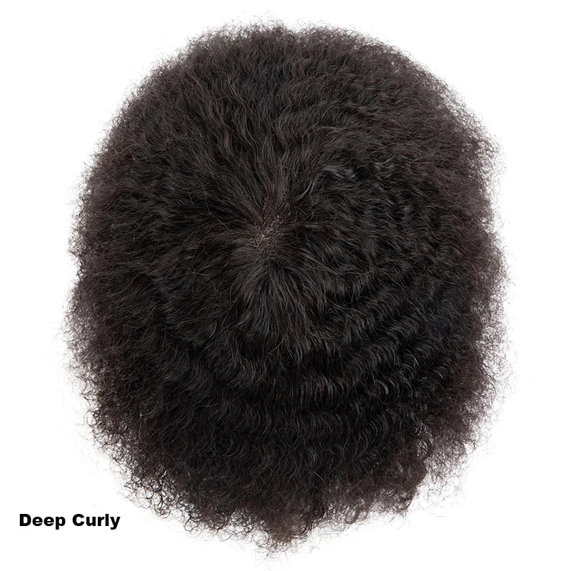 Injection SKIN Full PU 4mm-25mm Afro Curl With Knot Men Toupee Human Hair System Unit Male Hair Capillary Prosthesis Wig For Man