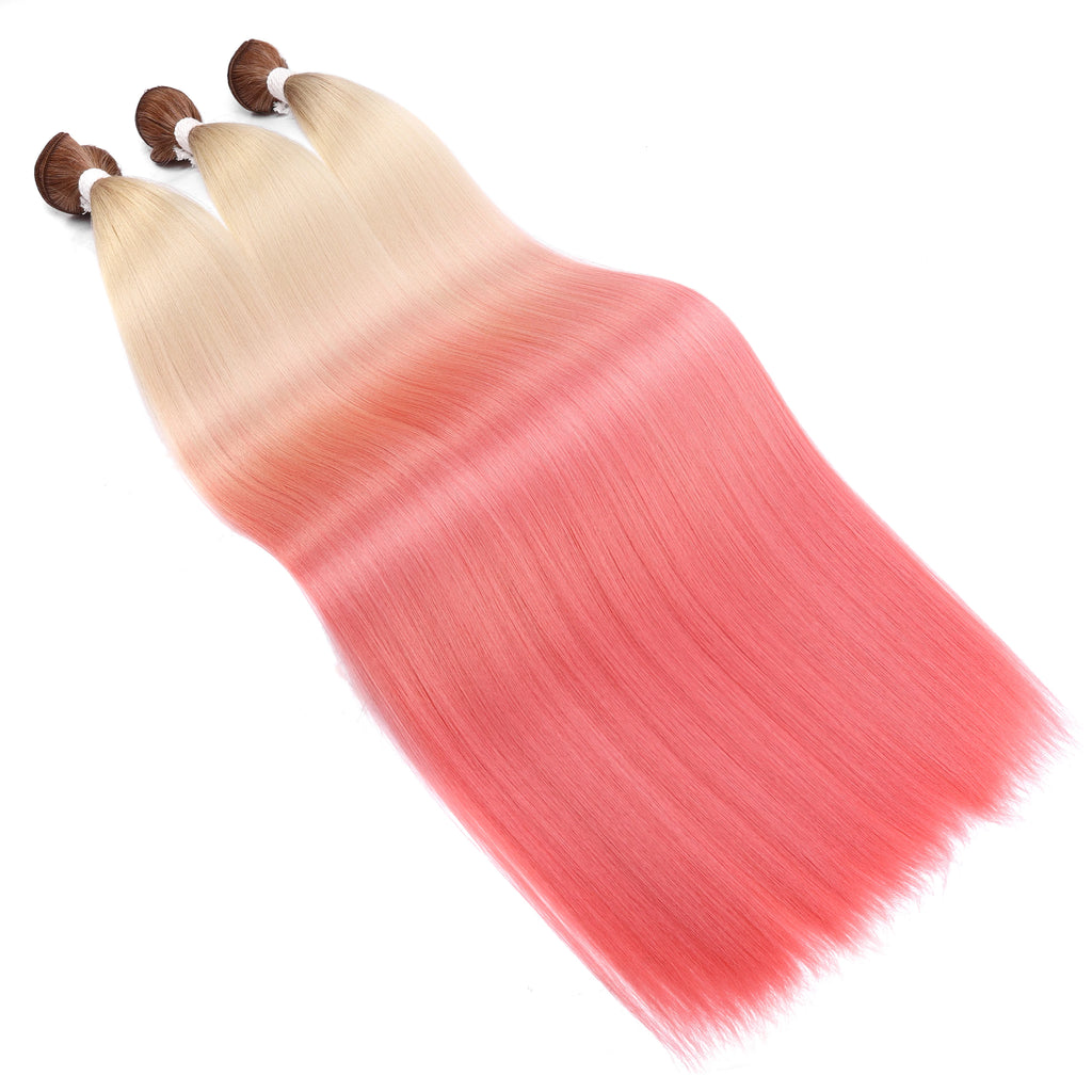 Straight Hair Bundle Super Long Synthetic Weave Hair Extension Fake Yaki Straight Hair Weaving Orange Color Full to End YunRong
