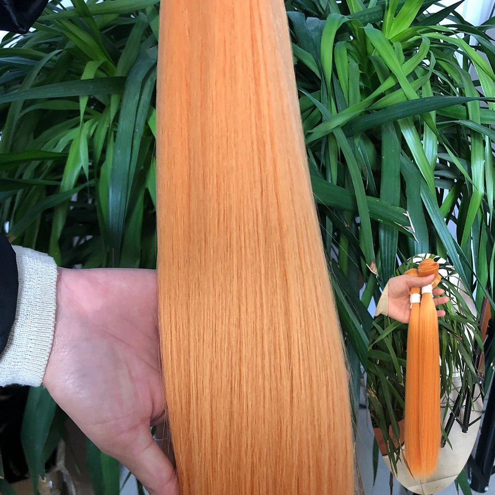 Straight Hair Bundle Super Long Synthetic Weave Hair Extension Fake Yaki Straight Hair Weaving Orange Color Full to End YunRong