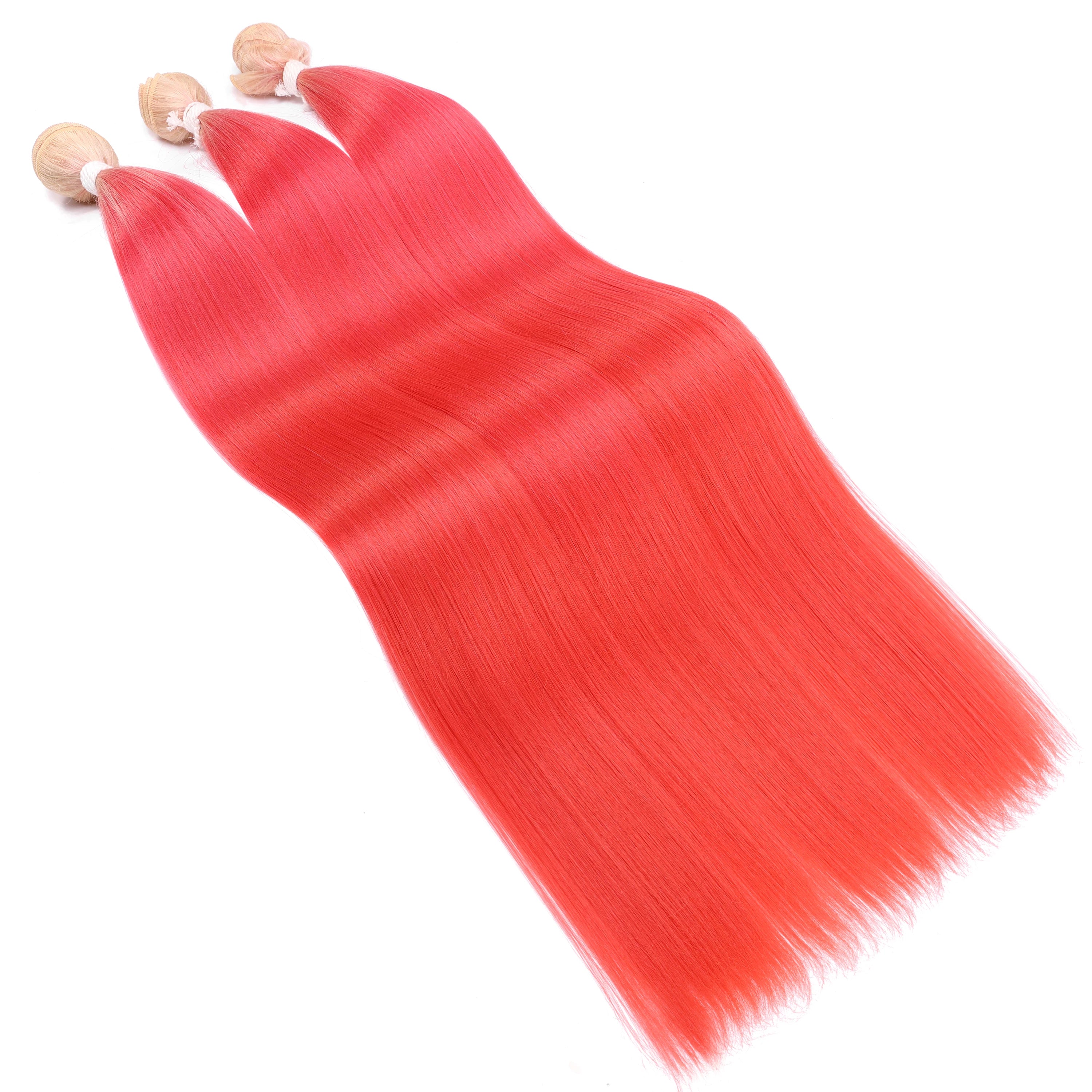 Straight Hair Bundle Super Long Synthetic Weave Hair Extension Fake Yaki Straight Hair Weaving Orange Color Full to End YunRong