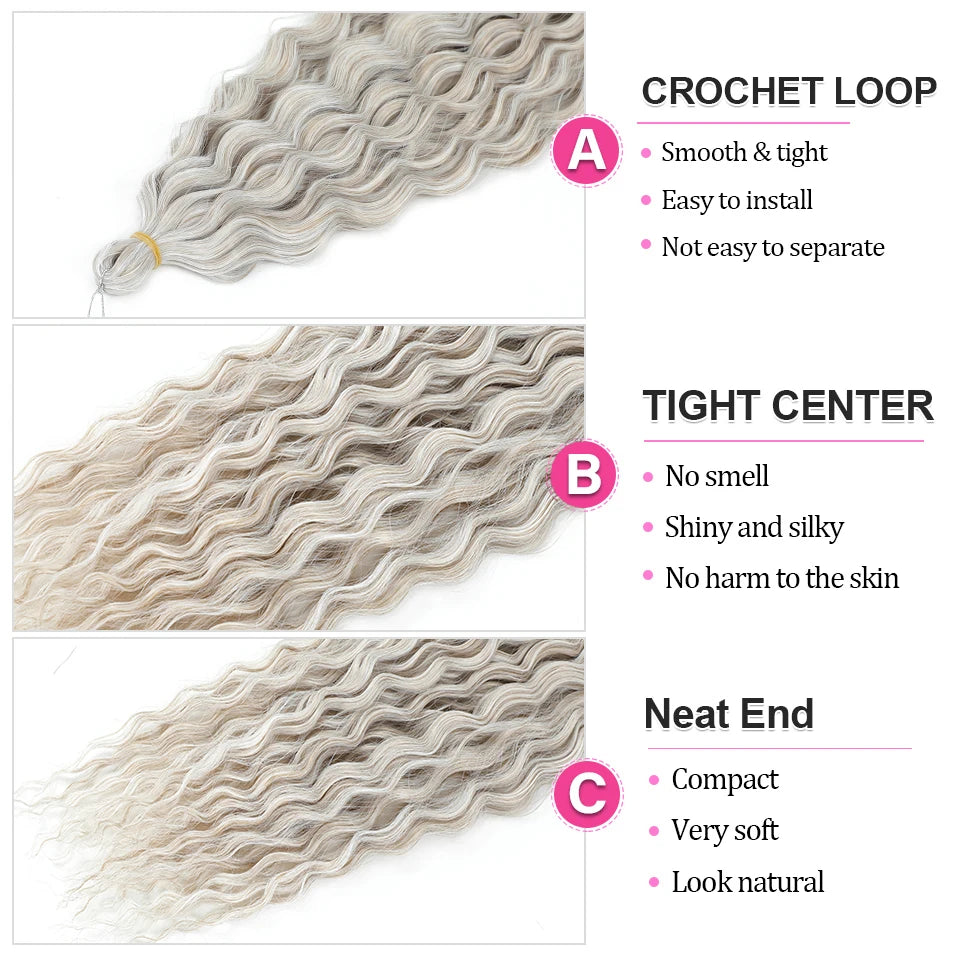 Ariel Curl Hair Synthetic Water Wave Twist Crochet Hair Braid Hair Ombre Blonde Pink 22 Inch Deep Wave Braiding Hair Extension