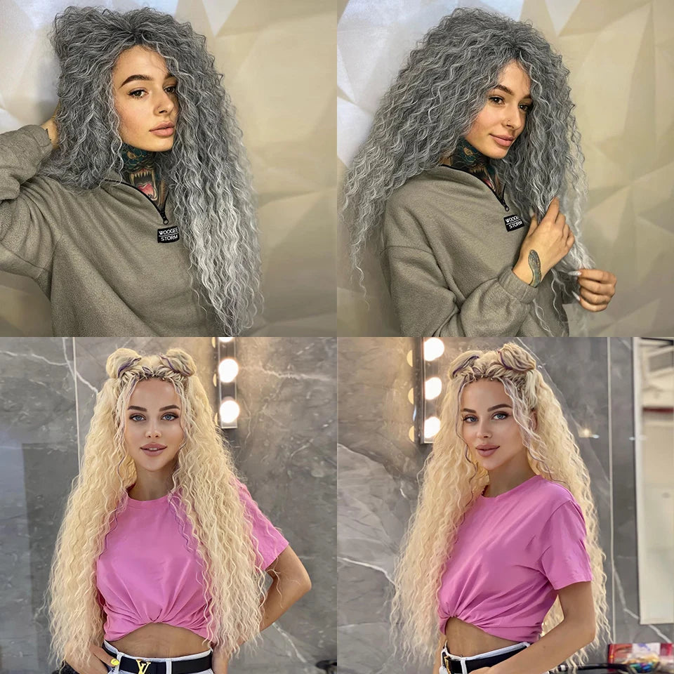 Ariel Curl Hair Synthetic Water Wave Twist Crochet Hair Braid Hair Ombre Blonde Pink 22 Inch Deep Wave Braiding Hair Extension
