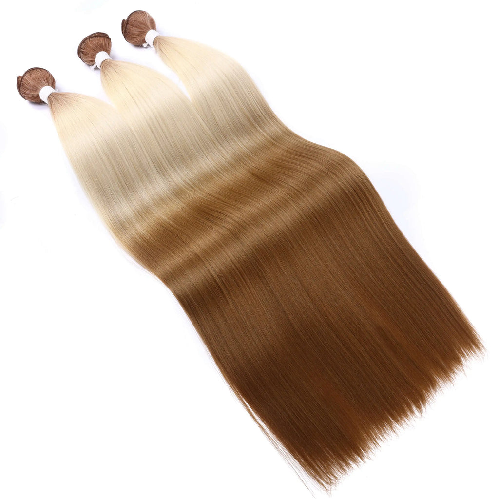 Straight Hair Bundle Super Long Synthetic Weave Hair Extension Fake Yaki Straight Hair Weaving Orange Color Full to End YunRong