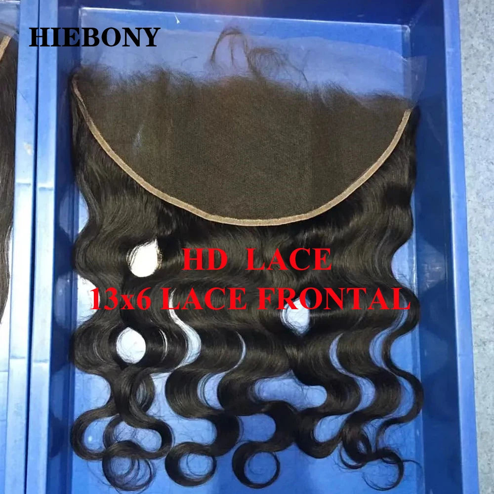 HiEbony Body Wave 13x6 HD Lace Frontal 100% Human Hair Invisiable 5x5/6x6/7x7 HD Lace Closure Melt Skins Pre Plucked Hairline