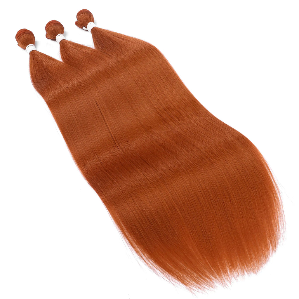 Straight Hair Bundle Super Long Synthetic Weave Hair Extension Fake Yaki Straight Hair Weaving Orange Color Full to End YunRong