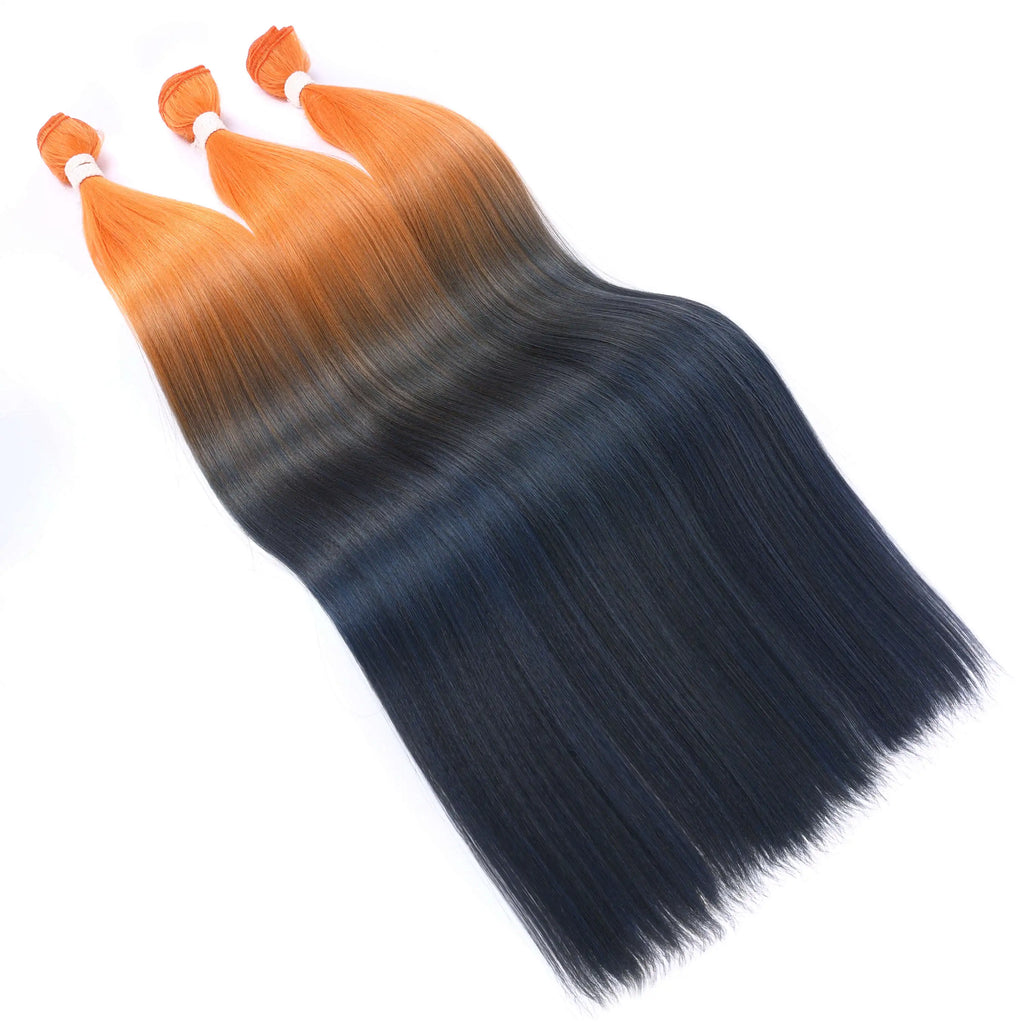 Straight Hair Bundle Super Long Synthetic Weave Hair Extension Fake Yaki Straight Hair Weaving Orange Color Full to End YunRong
