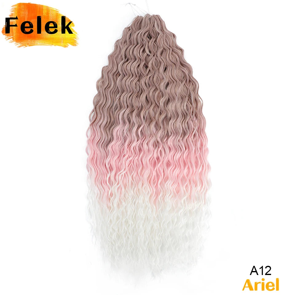 Ariel Curl Hair Synthetic Water Wave Twist Crochet Hair Braid Hair Ombre Blonde Pink 22 Inch Deep Wave Braiding Hair Extension