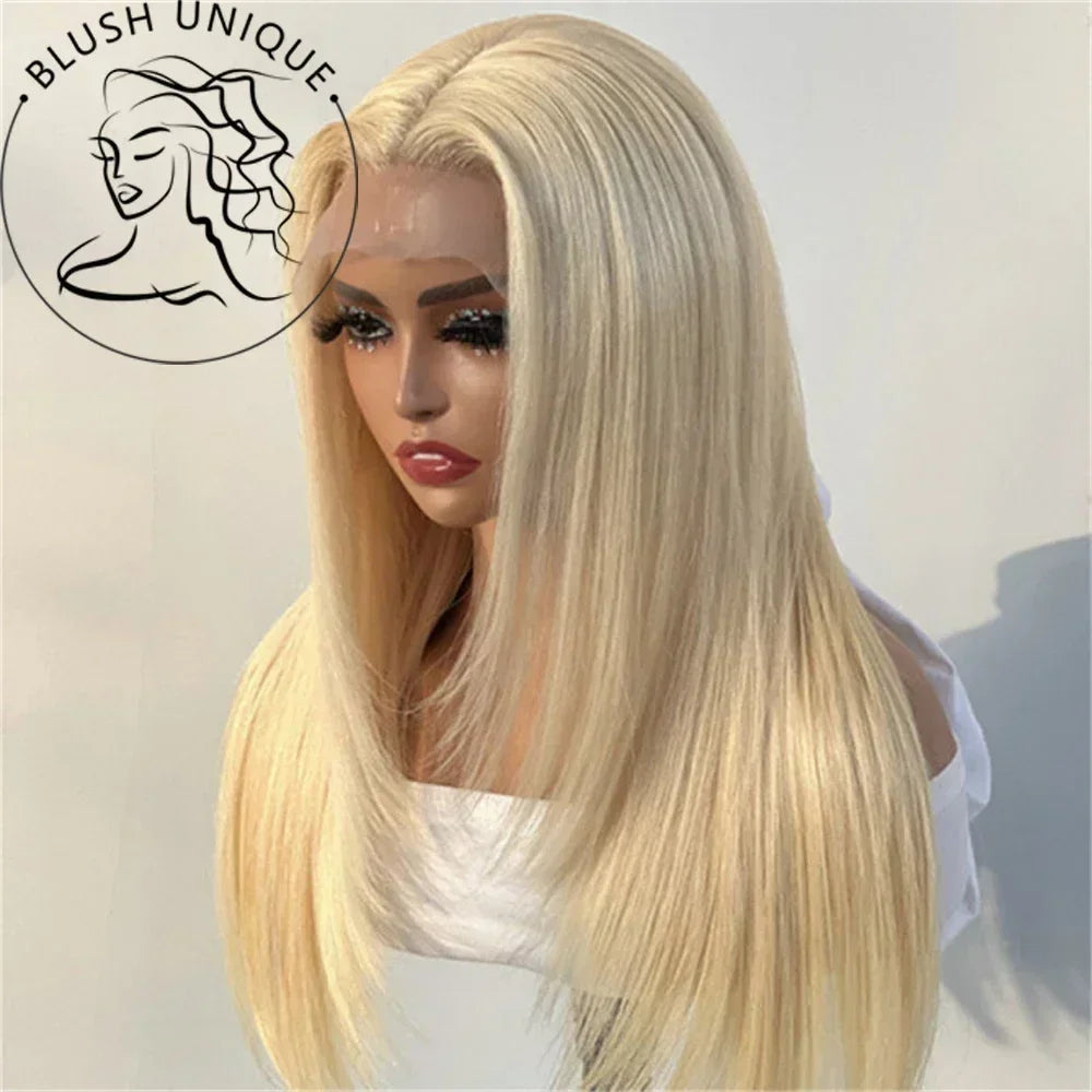 Chocolate Brown with Blonde Layered Straight Lace Front Wig Highlight Skunk Stripe Layered Cut Lace Wigs Synthetic Glueless Wig