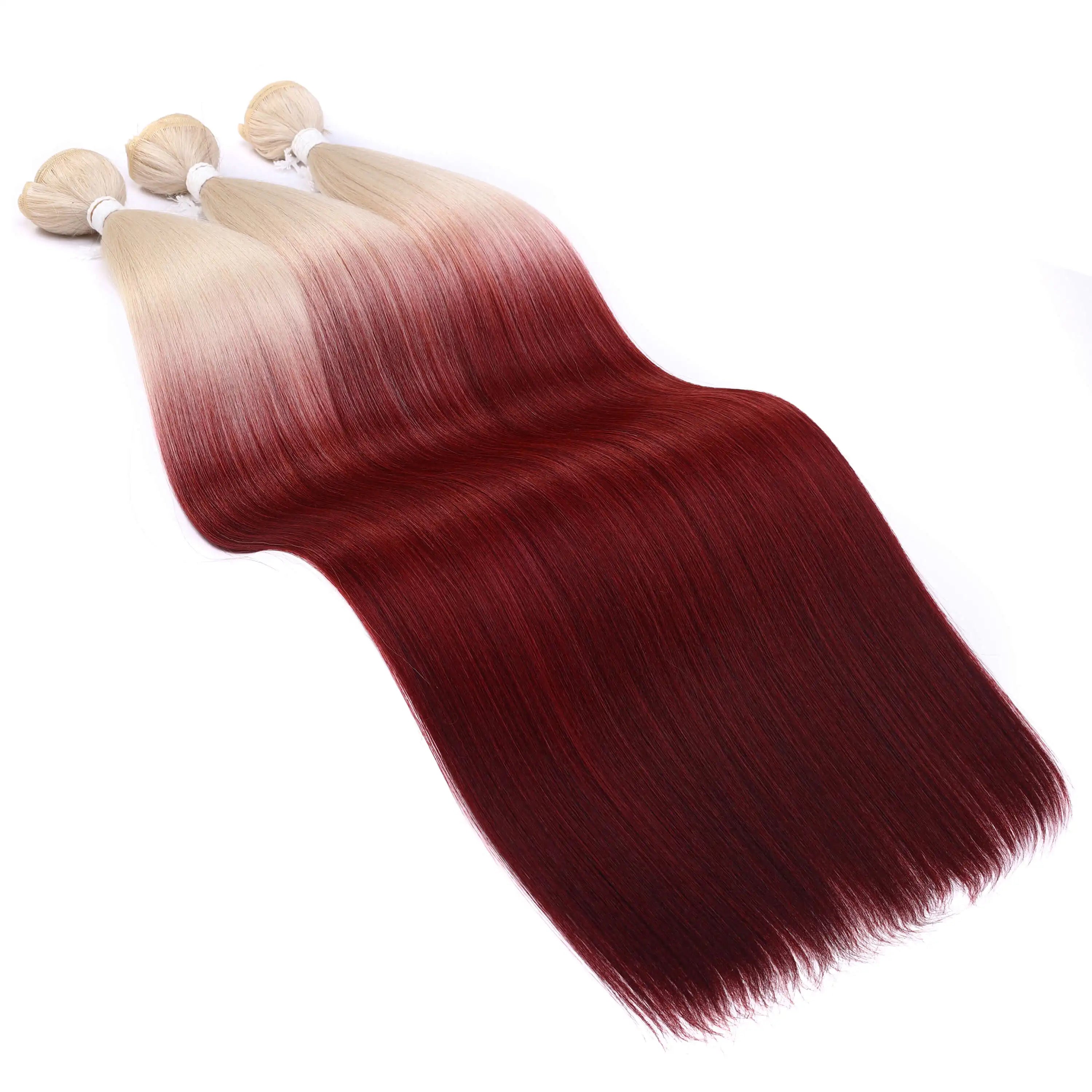 Straight Hair Bundle Super Long Synthetic Weave Hair Extension Fake Yaki Straight Hair Weaving Orange Color Full to End YunRong