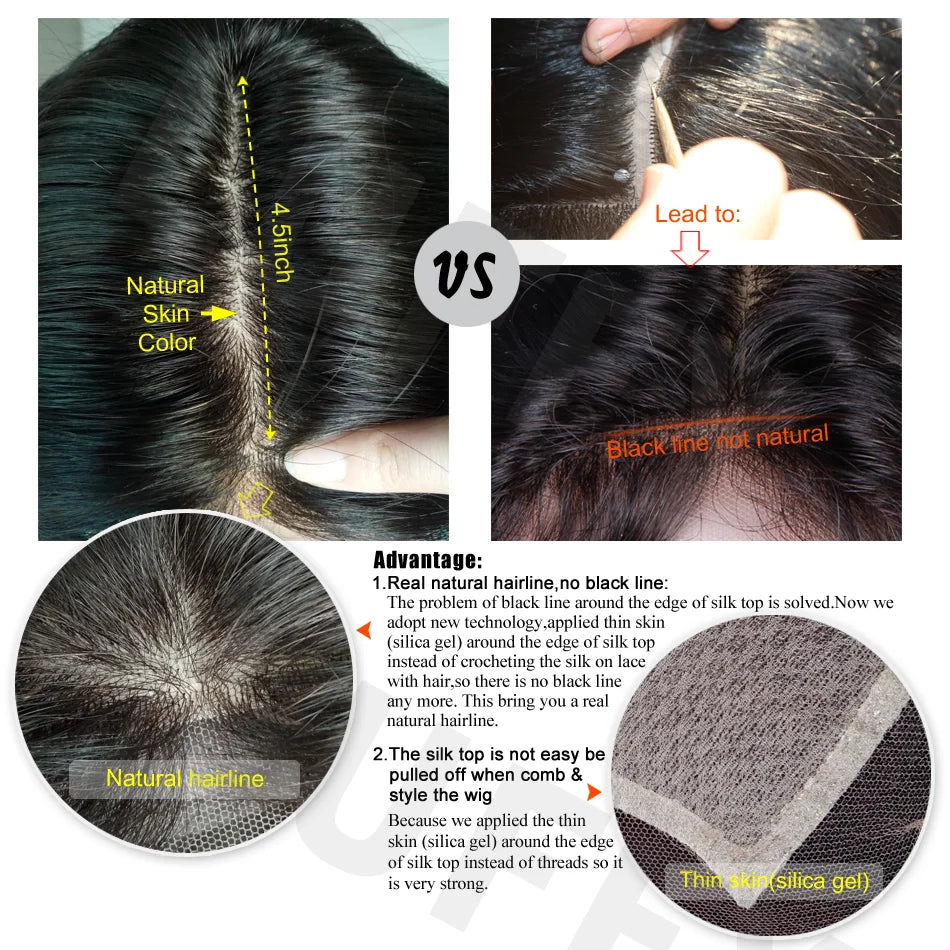 Brazilian Human Hair Silk Base Full Lace Wig Pre Plucked Silky Straight 5x4.5 Silk Top Full Lace Human Hair Wig 130%-180%Density