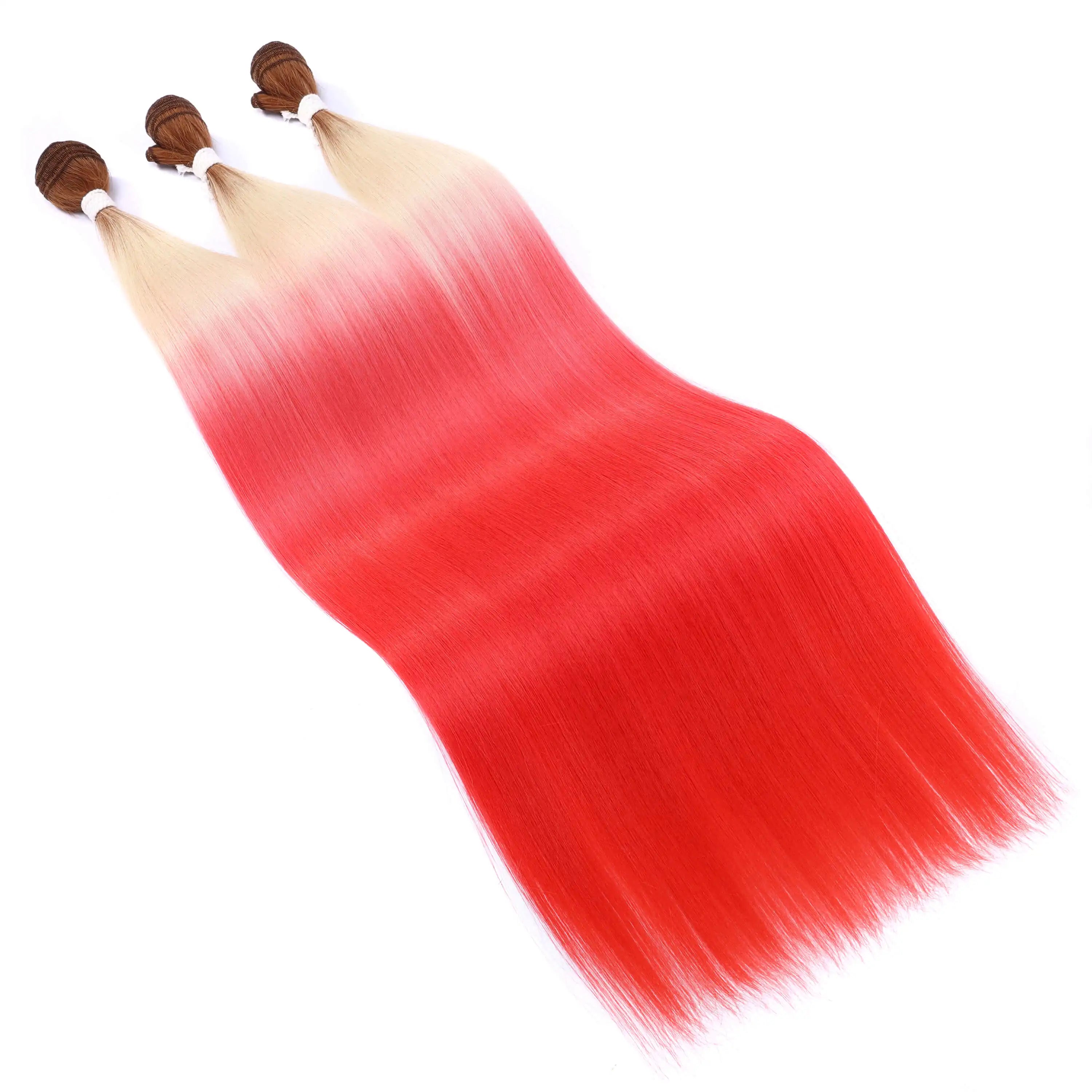 Straight Hair Bundle Super Long Synthetic Weave Hair Extension Fake Yaki Straight Hair Weaving Orange Color Full to End YunRong